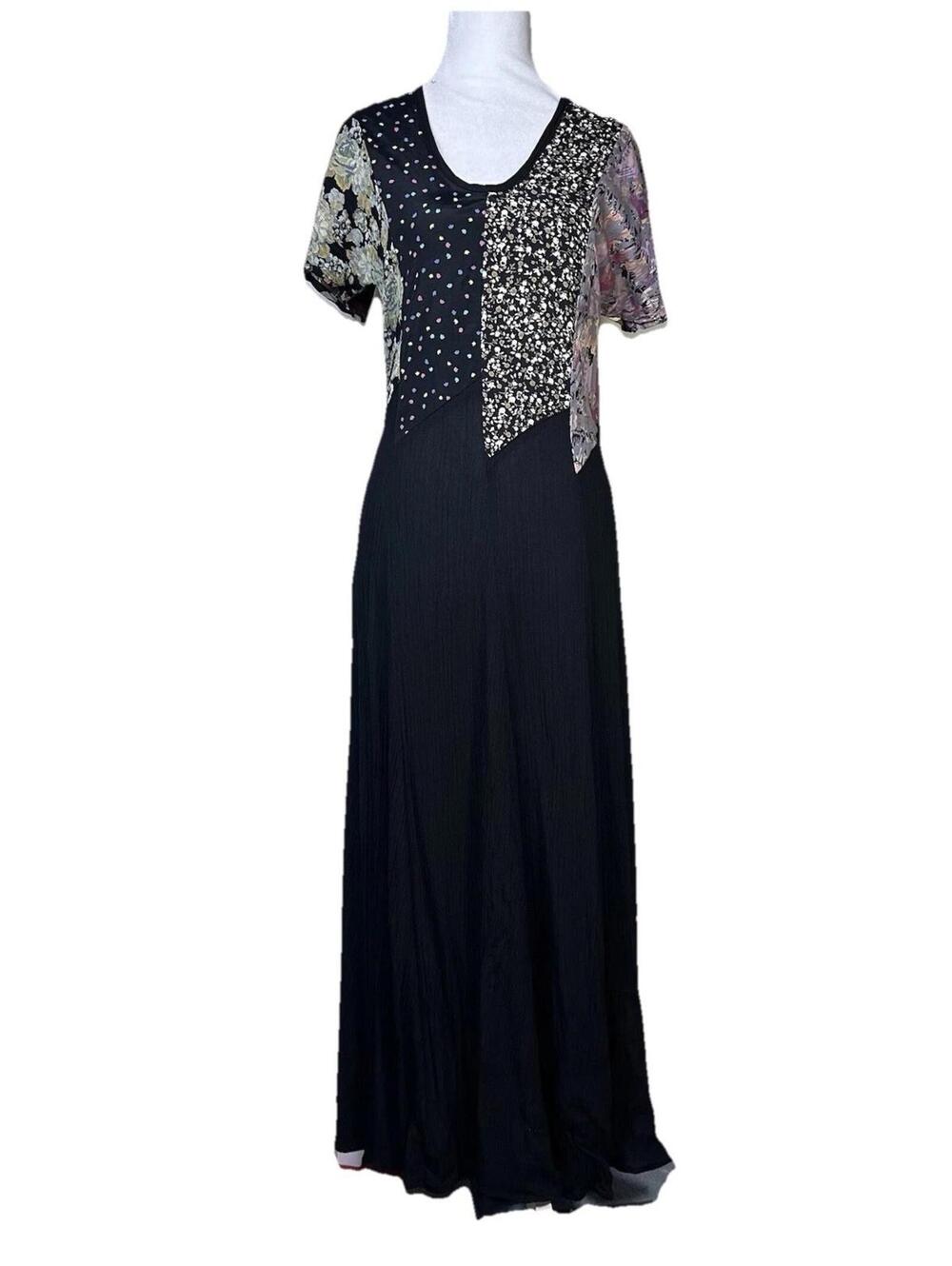 Vintage 80's 90’s Mix Print Patchwork Semi Sheer Maxi dress eclectic witch  Sz S